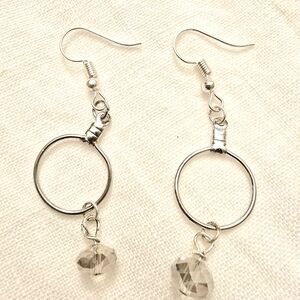 Silver Hoop Earrings with Crystal Charm